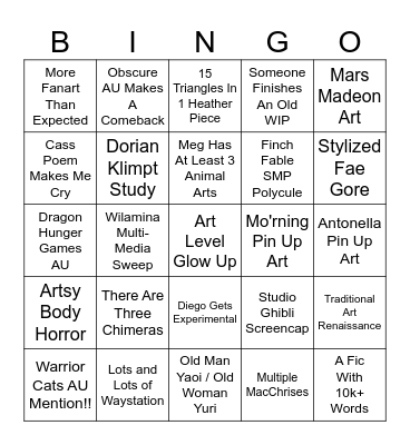 Art Bingo Bingo Card