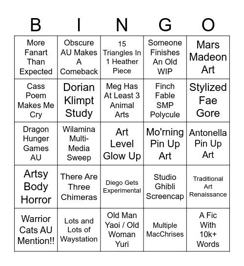 Art Bingo Bingo Card