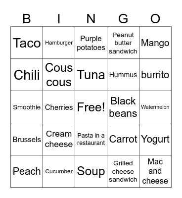 FOOD BINGO Card