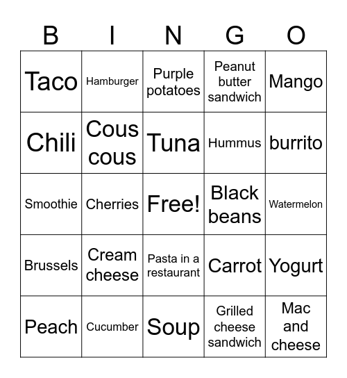 FOOD BINGO Card