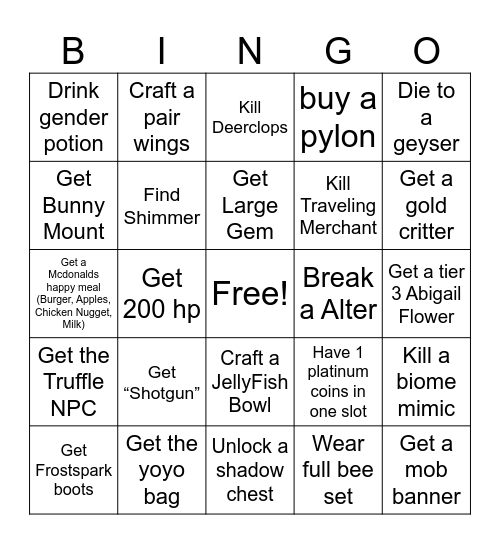 Terria Bingo Card