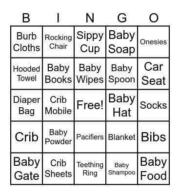 Baby Shower Bingo Card