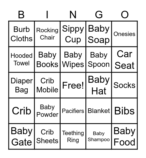 Baby Shower Bingo Card