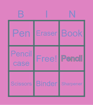 School supplies Bingo Card