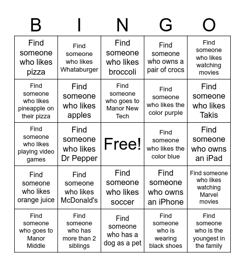 Find someone who... Bingo Card