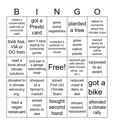 SUMMER OF ACTION Bingo Card