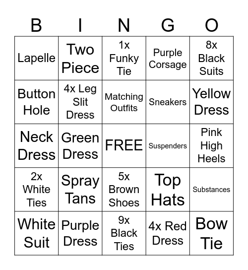 Formal Bingo Card