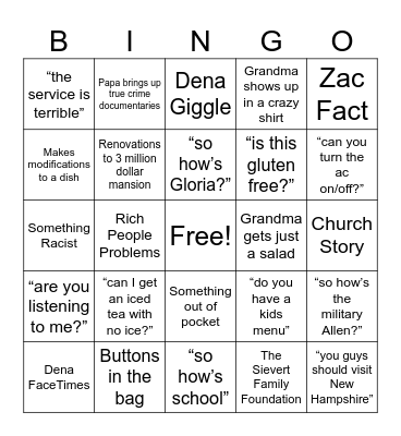Sievert Family Bingo Card