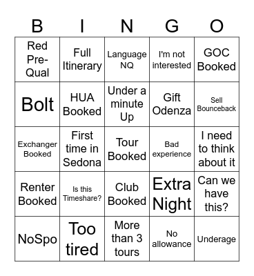 Concierge Bingo Card