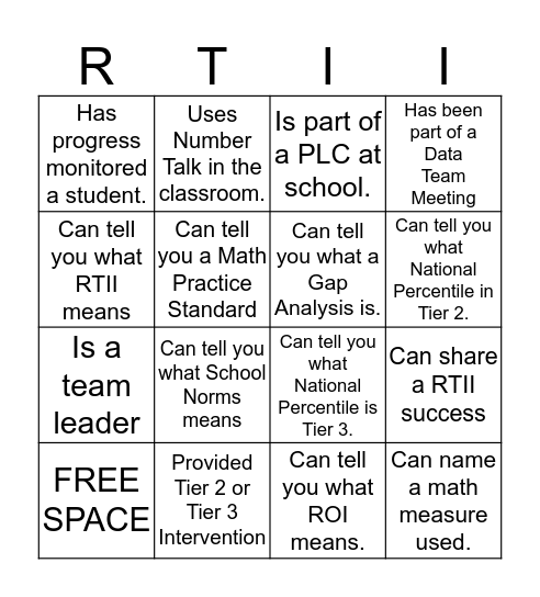 Math Person BINGO Card