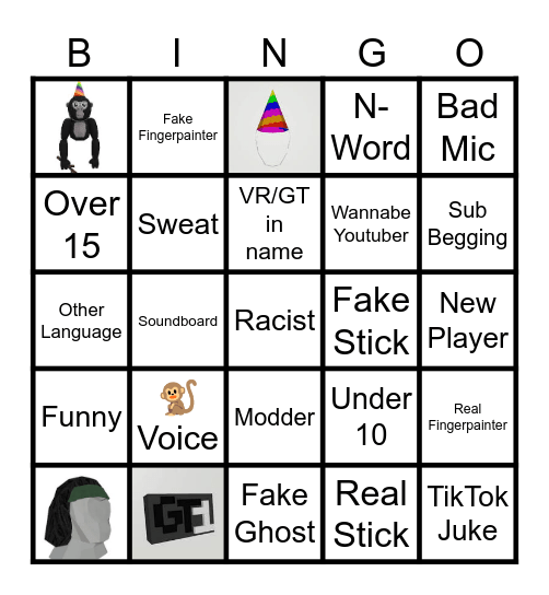 Gorilla Tag Bingo Card