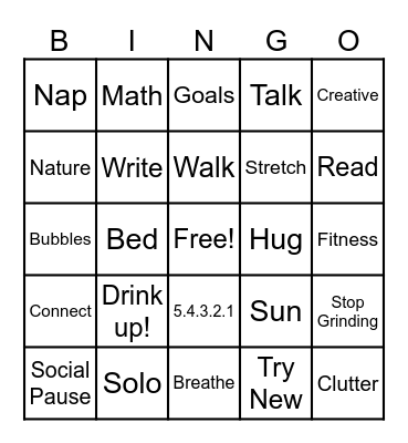 Self Care is Mental Health Bingo Card