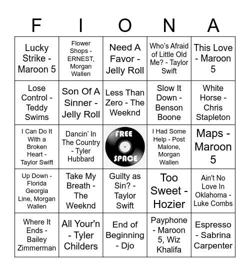 Finn's Fav's Bingo Card