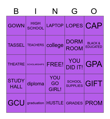 Tyera's Grad Bingo Card