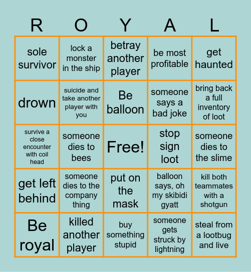 lethal compnay bingo Card