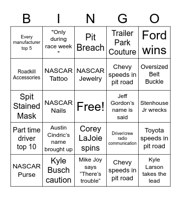NASCARona Bingo Card