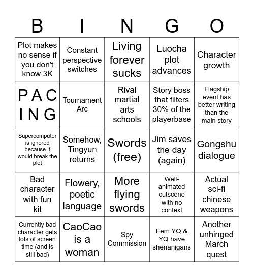 Return to Xianzhou Bingo Card