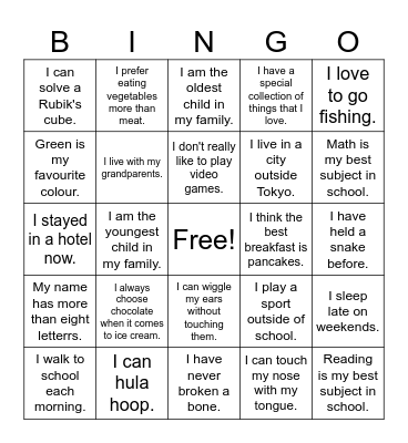 Ice breaker Bingo Card