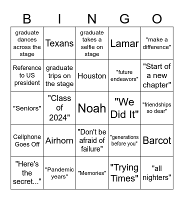 GRADUATION Bingo Card