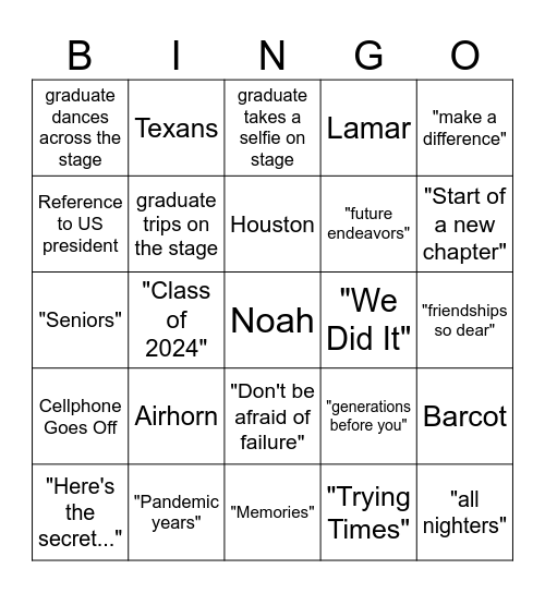 GRADUATION Bingo Card