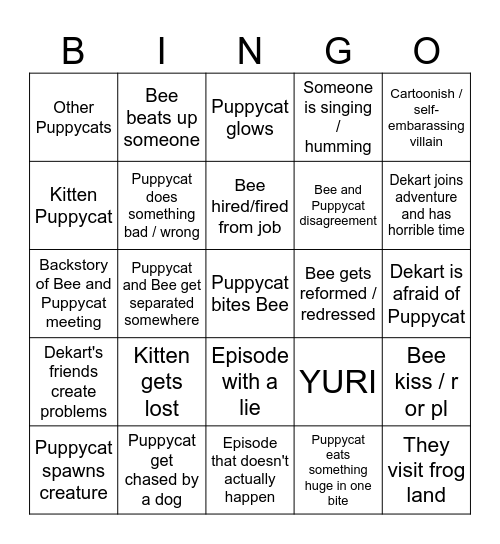 Bee and Puppycat Bingo Card
