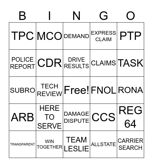 TEAM LESLIE BINGO Card