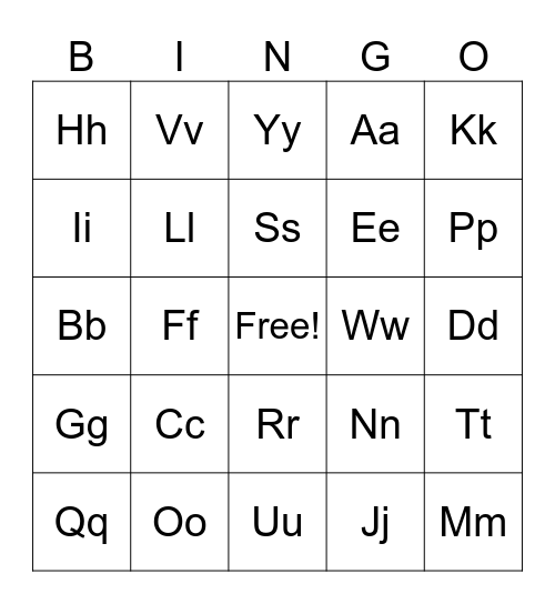 LETTER SOUNDS Bingo Card