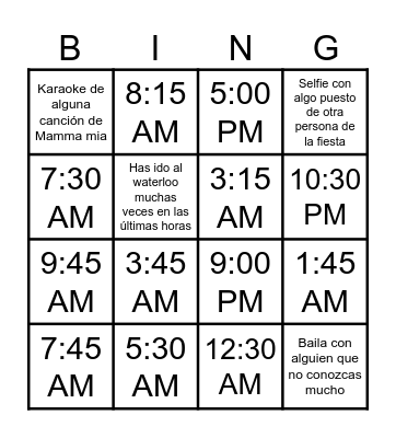 MAMMA MIA PARTY Bingo Card