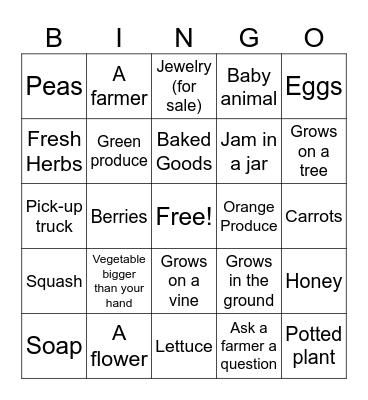 Franklin County Farmers Market Bingo Card