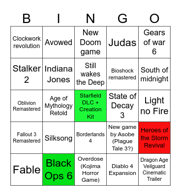 Xbox Showcase 2024 Bingo Card