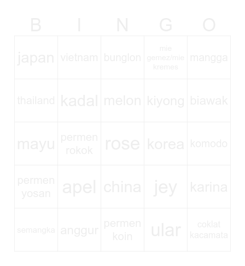 Kiko Bingo Card