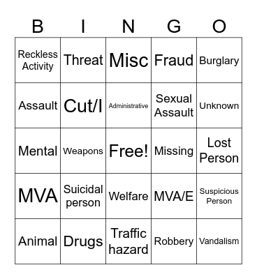 911 Bingo Card
