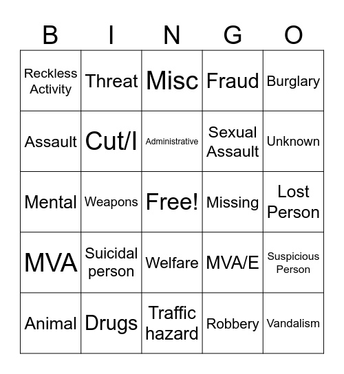 911 Bingo Card