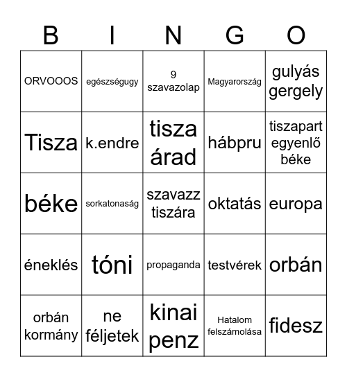 Magyar Peter bingo Card