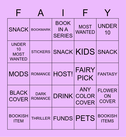 FAIRY SCHMINGO Bingo Card