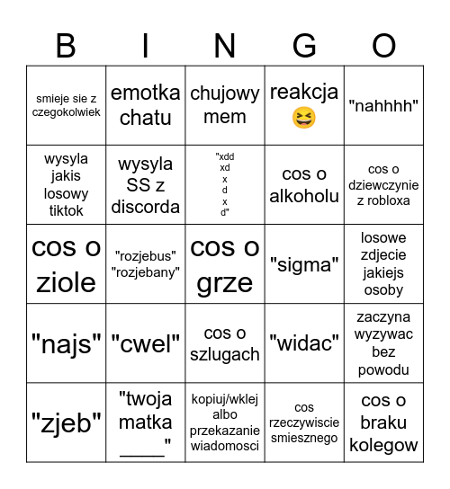 co napisze Bingo Card