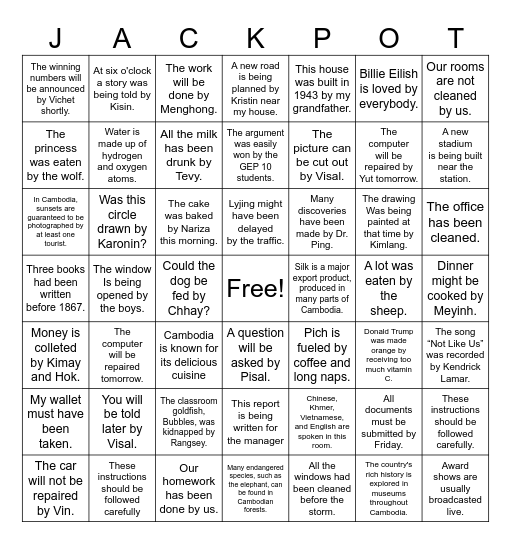 Jackpot - PASSIVE VOICE REVIEW Bingo Card