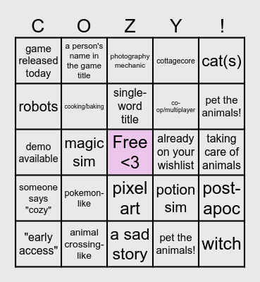 Wholesome Games Direct Bingo Card
