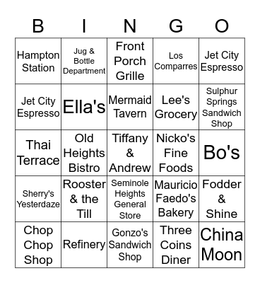 Welcome to Seminole Heights Bingo Card