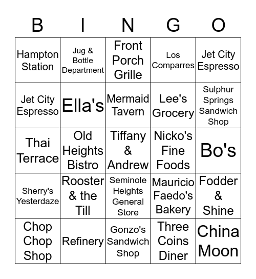 Welcome to Seminole Heights Bingo Card