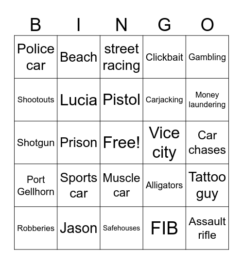 GTA 6 Bingo Card