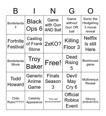 Showcase Season 2024 Bingo Card