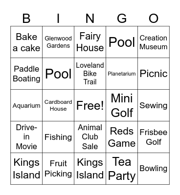 Summer in Cincinnati Bingo Card