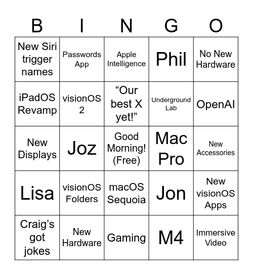 WWDC ‘24 Bingo Card