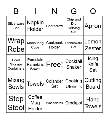 Bridal Shower Bingo Card