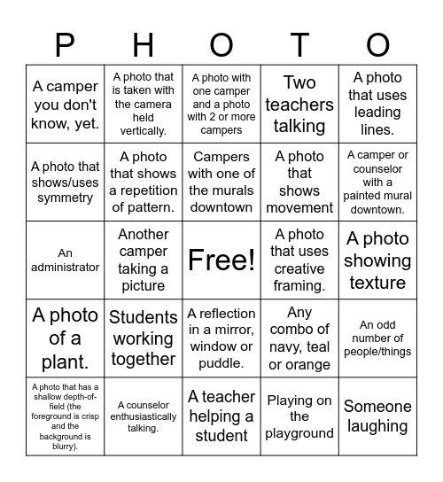 Photography Bingo! Bingo Card