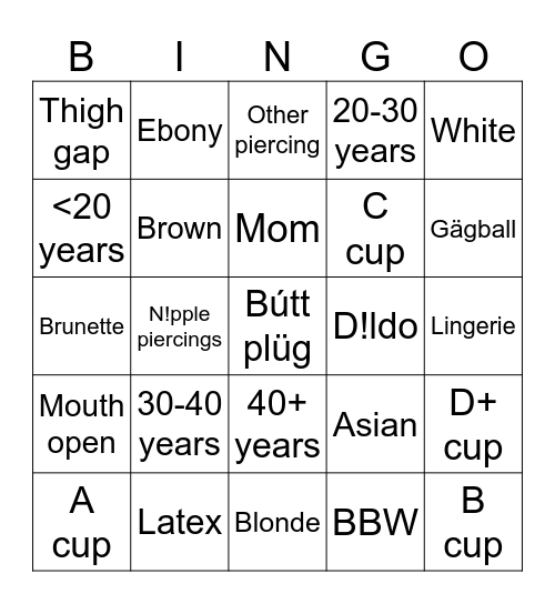 Daily slutty bingo Card