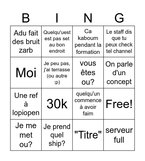 Training Crewsader Bingo Card