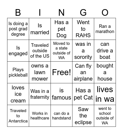 RAHS CLASS OF 2014 Bingo Card