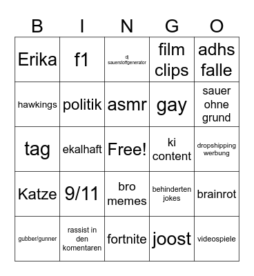 tiktok bingo Card